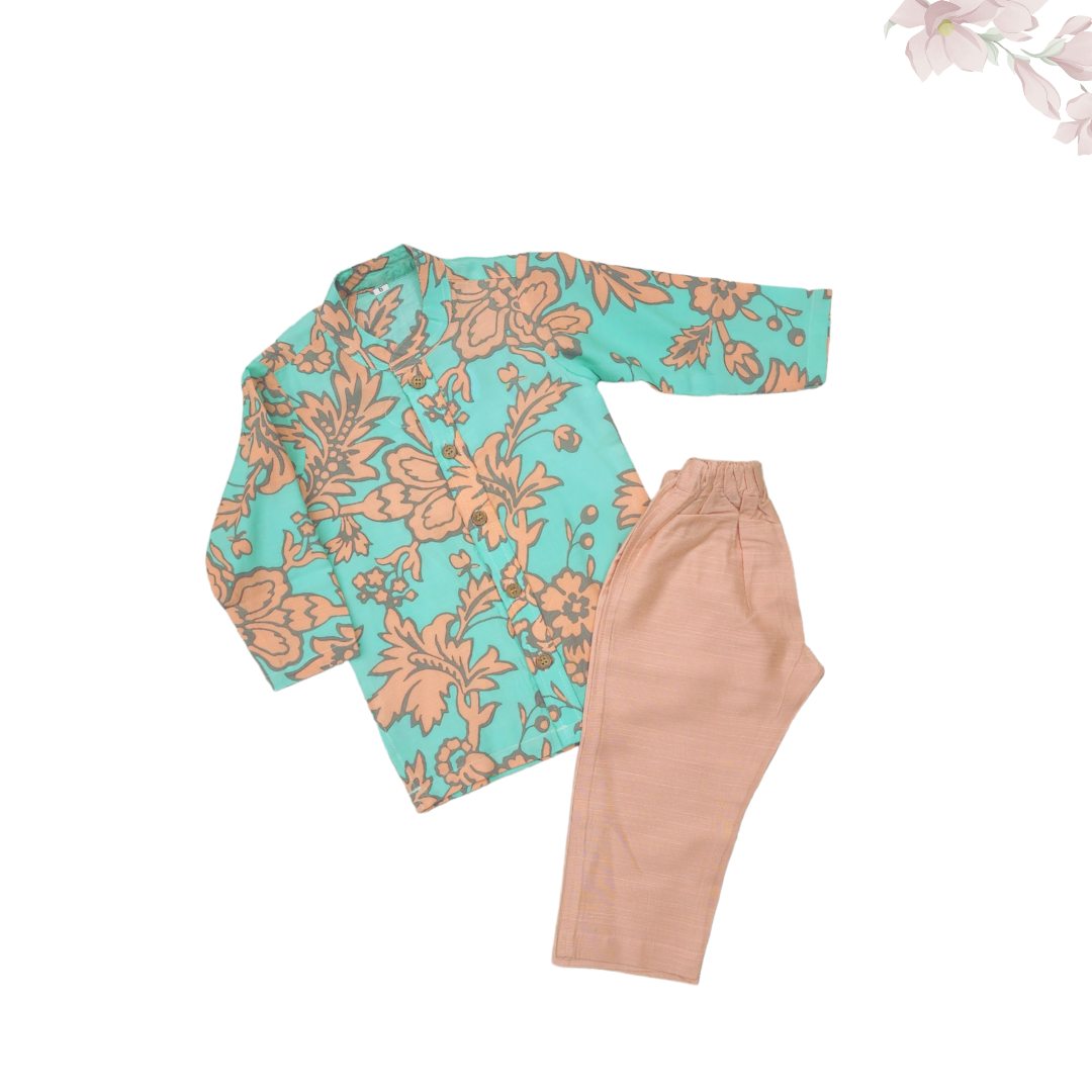 Green And Peach Muslin Set