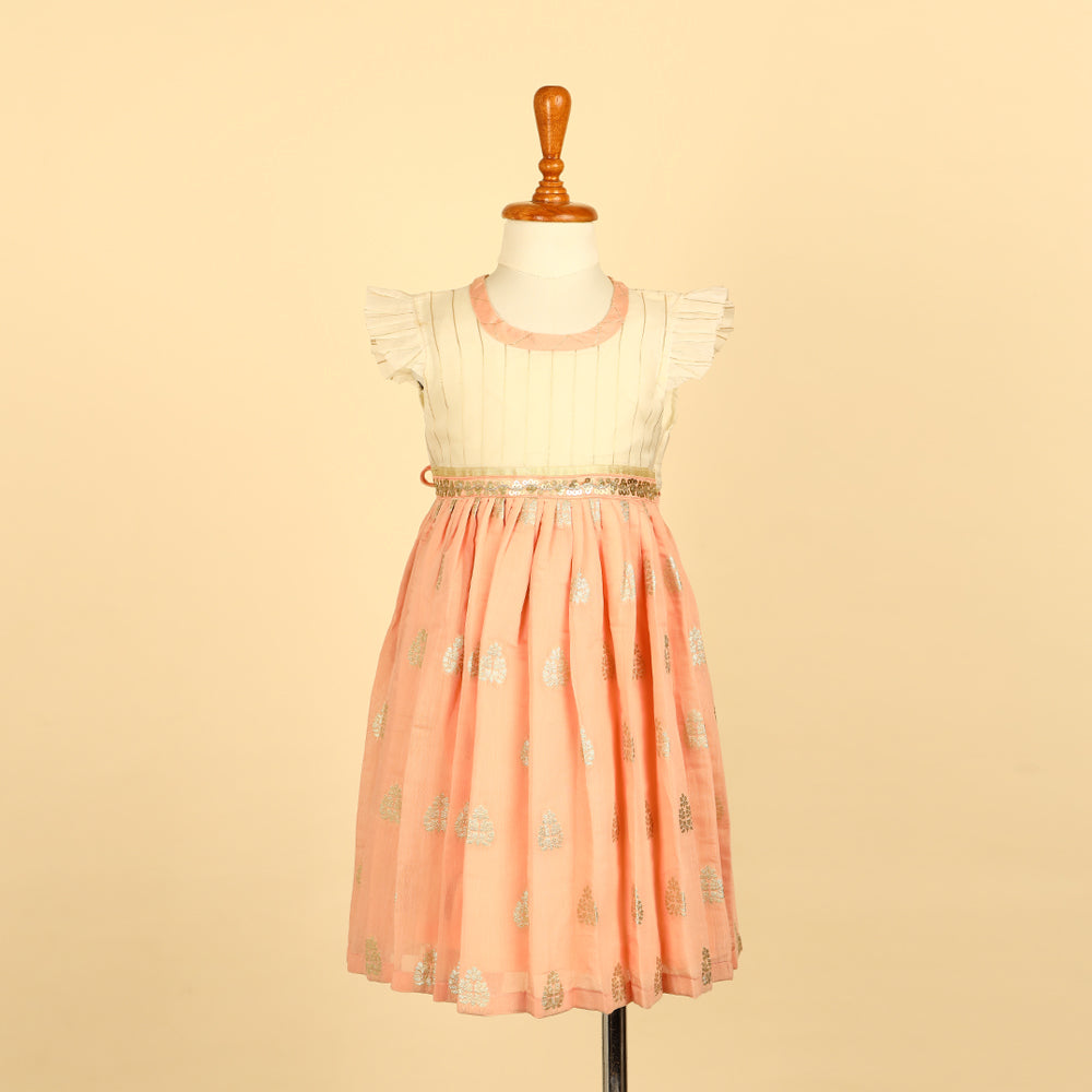 Peach Zari Chanderi Dress