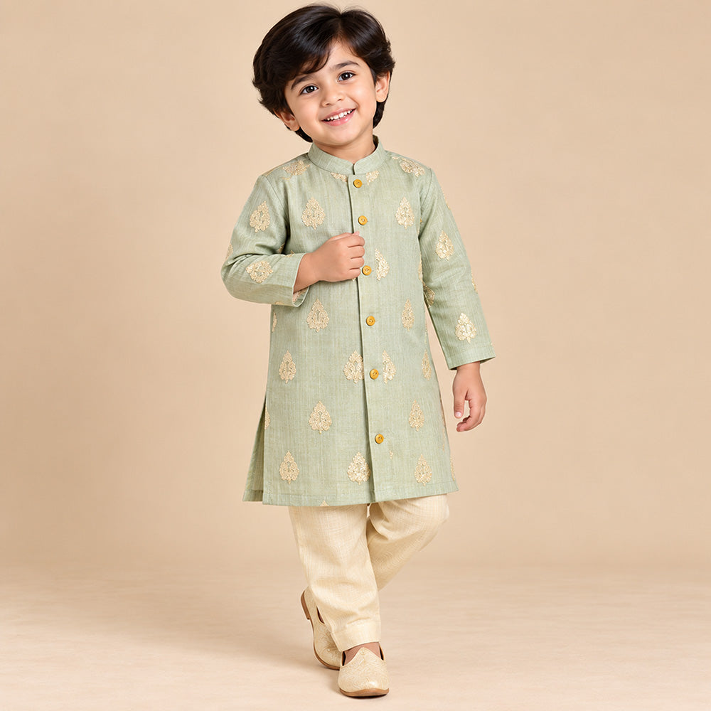 Green Chanderi With Zari Motif