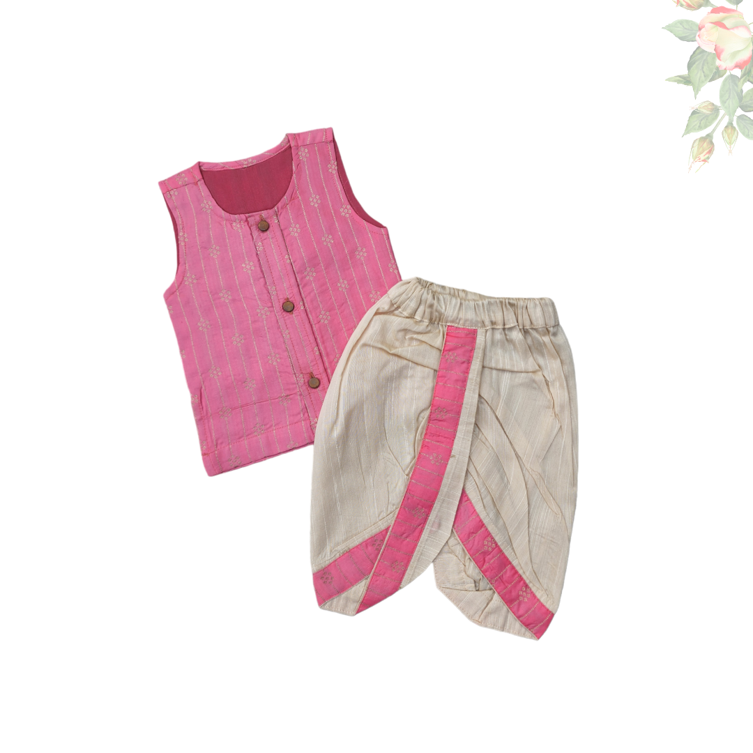 Pink Zari Stripes Set