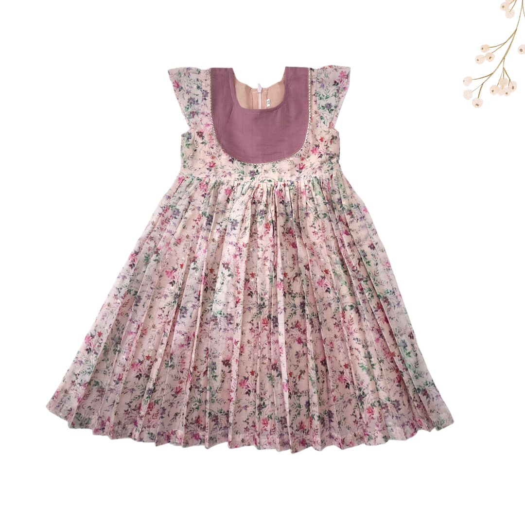 Mauve Floral Chanderi Dress