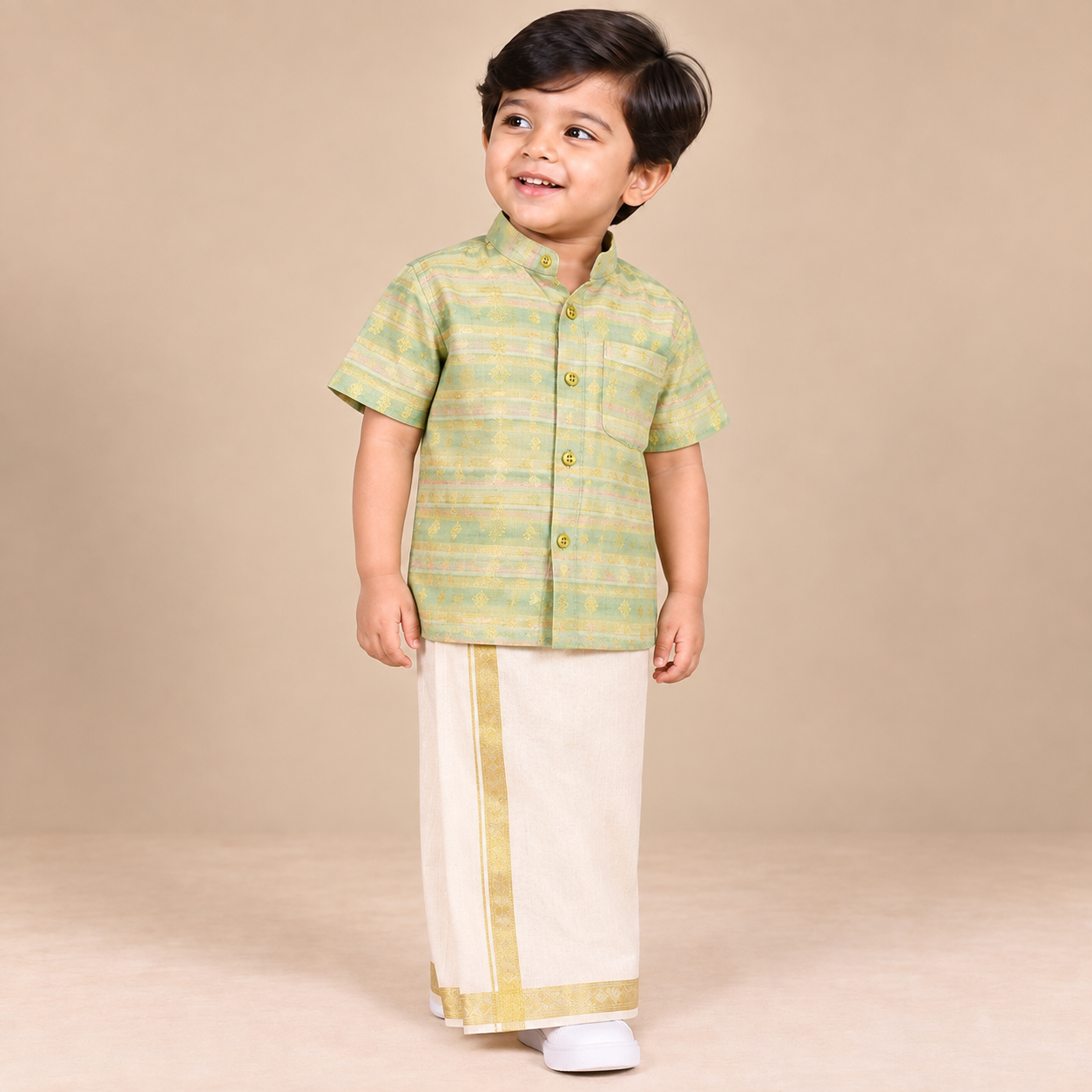 Pista Green Golden Zari Dot