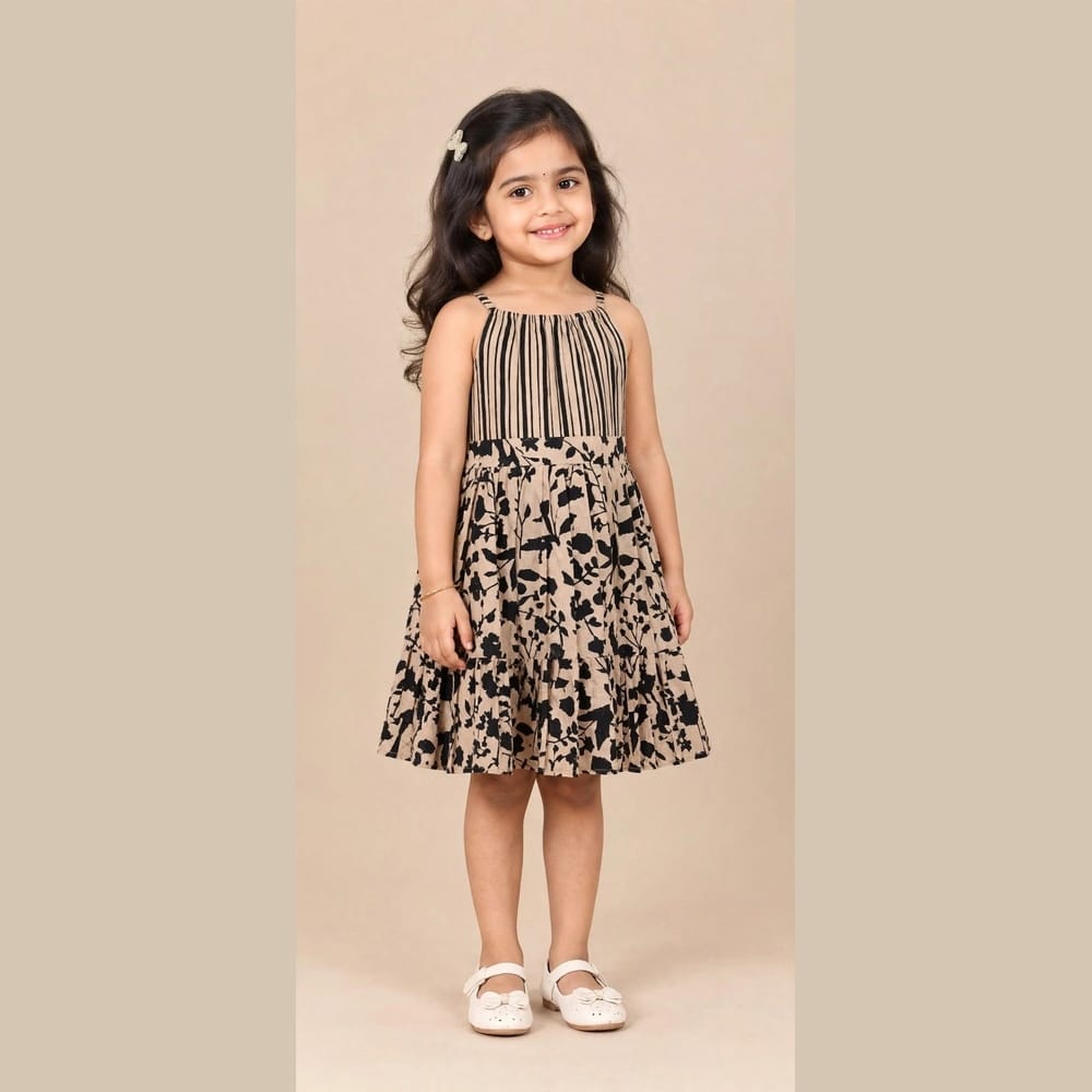 Beige Black Floral